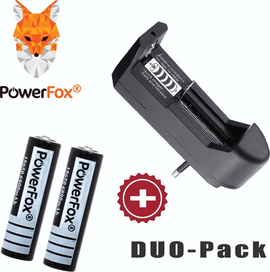 Batterie PowerFox® 2x 18650 Lithium 3.7V 6800mAh + CHARGEUR (Convient aux  batteries... | bol.com