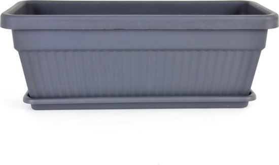 Kunststof bloembak antraciet WINTERHARD 70L gratis schaal UV-bestendig