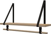 Plankje Roe 98cm - Handles and more® | VINTAGE BLACK (Complete set: leren plankdragers + plank eikenhout + roede)