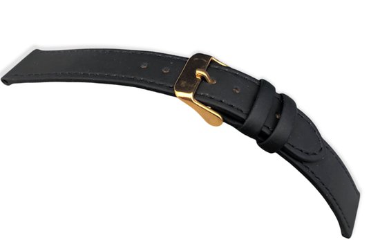 Bracelet de montre-14mm-cuir véritable-souple-noir mat-boucle couleur or- 14 mm