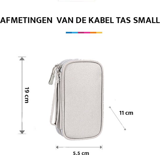YONO Kabel Organiser Tas Small - Compacte Kabeltas - Opbergtas voor Elektronica en Accessoires - Etui Organizer Case - Lichtgrijs