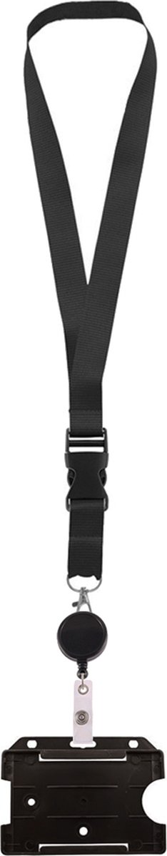Keycord met Trekkoord Badgehouder Zwart - Lanyard met Badgehouder en Karabijnhaak- Sleutelhanger - Sleutelkord - Badgehouder met Afrolmechanisme tot 58cm uittrekbaar