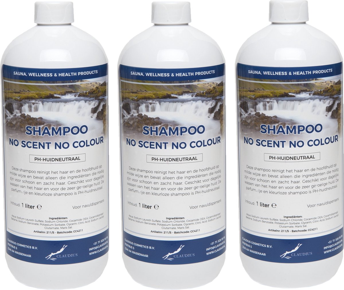 Shampoo No Colour No Scent - 1 Liter - set van 3 stuks