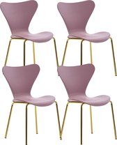 Eetkamerstoelen - Keukenstoelen - Set van 4 - Kunststof/metaal - Oudroze/goud - 50x47x78 cm