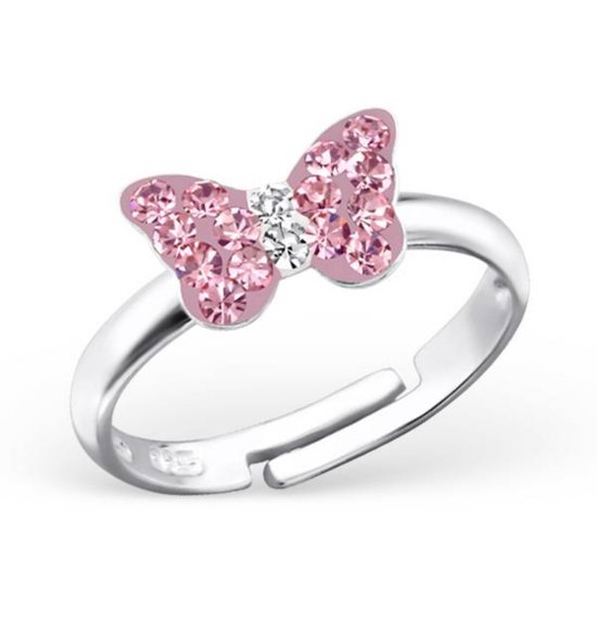KAYA Sieraden | Zilveren Kinderring 'Pink Butterfly'