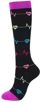 Happy Compression Socks - Bas de Compression - Chaussettes - Taille: L/XL (40/43) - Heartbeat Zwart