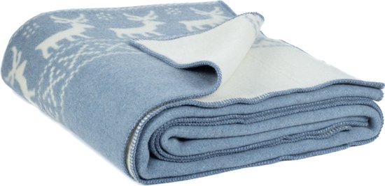 Most - Merino wollen bed deken Rendier - blauw-wit - 2 persoons