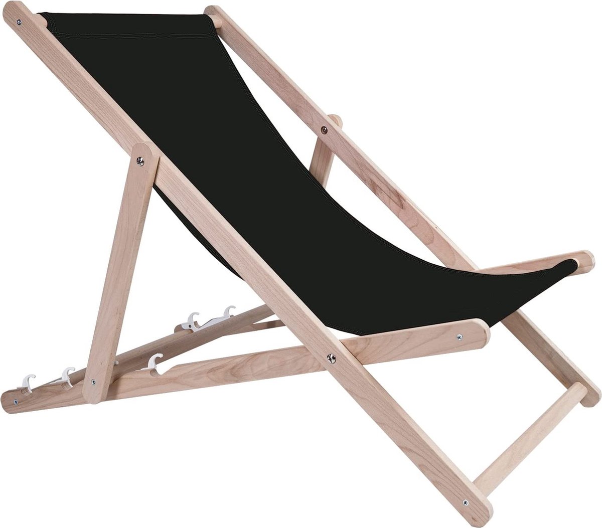 Strandstoel Holtaz Sam - Inklapbaar - Hout - Comfortabele zonnebed - ligbed met verstelbare lighoogte - zwart