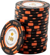 Monte Carlo poker Chips 100 zwart (25 stuks) - pokerchips - pokerfiches - poker fiches - clay chips - pokerspel - pokerset - poker set