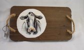 Houten serveerplateau, decoratieplateau met Koe, 33 x 18 cm op pootjes