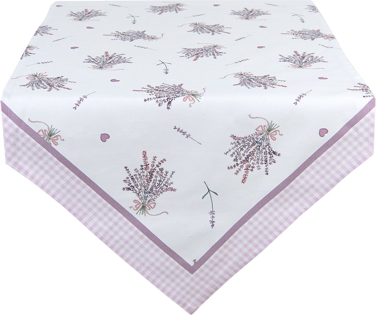 Clayre & Eef Tafelloper 50x160 cm Paars Wit Katoen Lavendel