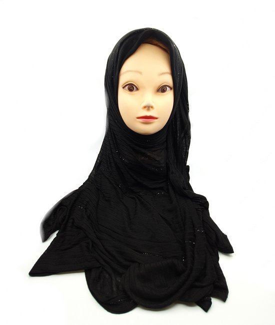 Grote maat zwarte hoofddoek, Mooie hijab met stenen, sjaal.