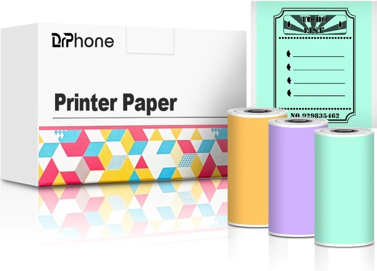 DrPhone Thermisch Papier Voor PIX15/M02X Draagbare Multifunctionele Printer Labels 3 Kleuren - Mintgroen/Lila/Licht Oranje