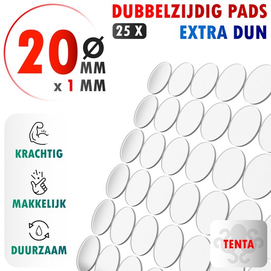 TENTA® Dubbelzijdig Tape Plakkers Extra Dun - 20mm x 1mm - 25x