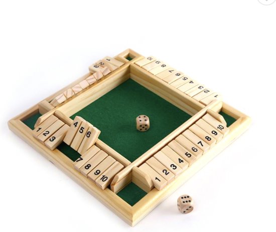 Afbeelding van het spel Shut The Box 4 Spelers - 1 Tot 4 Spelers - Reisspellen - Dobbelspel - Spellen voor Volwassenen & Kinderen - Rekenspel - drankspel - borrelspel - kroegspel - met handleiding