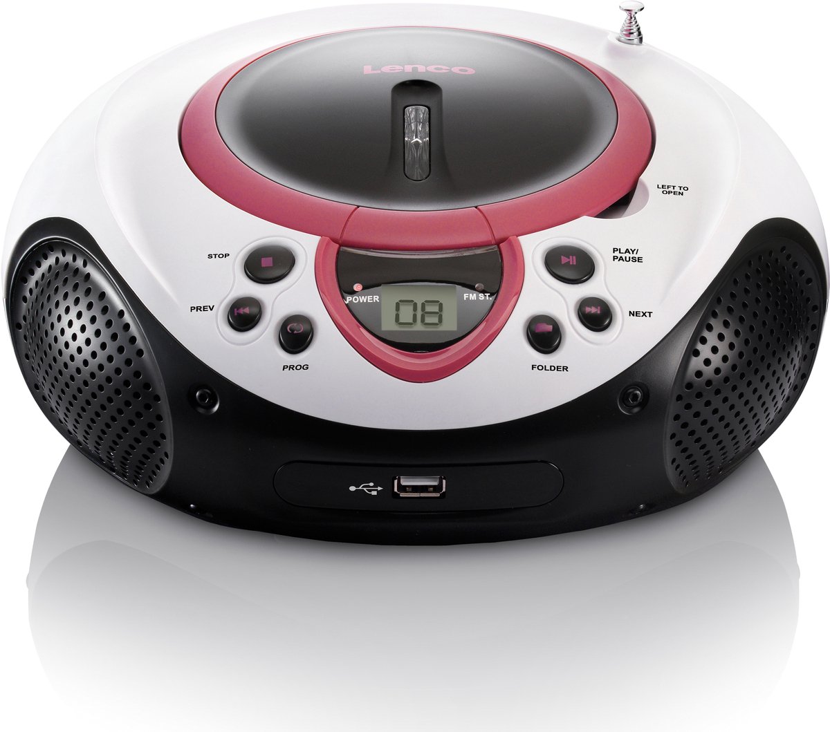 Lenco SCD-38 - Draagbare radio CD-speler met USB aansluiting - Wit/Roze
