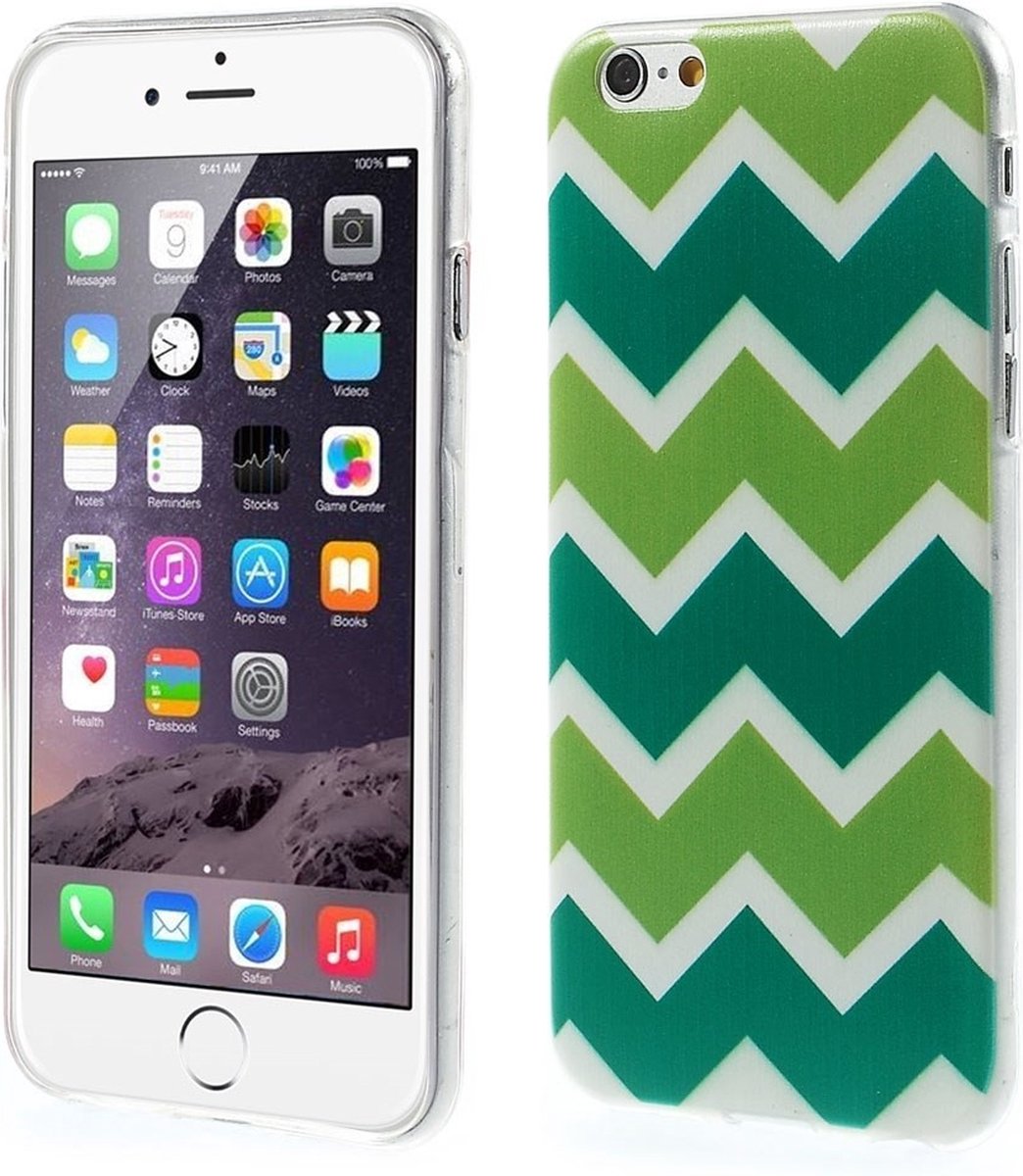 Peachy Groen TPU hoesje geschikt voor iPhone 6 6s Zigzag strepen Wit Groen