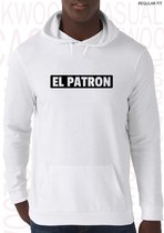 EL PATRON heren hoodie - Wit - Maat L - Lange mouwen - Regular Fit - Met capuchon en steekzakken - Leuke hoodies | truien | sweaters - Kwoots - Cartel De Medellin - Pablo Escobar -