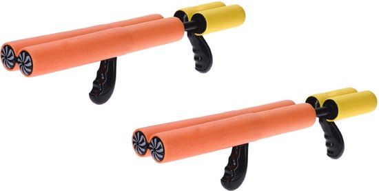 2x Oranje waterpistool/waterpistolen van foam 40 cm met handvat en dubbele spuit