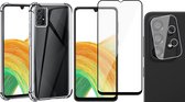 Hoesje geschikt voor Samsung Galaxy A33 - Anti Shock Proof Siliconen Back Cover Case Hoes Transparant - Full Tempered Glass Screenprotector - Camera Lens Protector