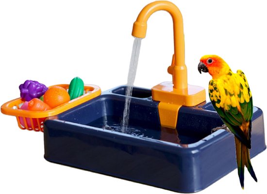 Vogelspeelgoed - Vogelbadje met Douche- 24 x 34 CM - Elektrische Wastafel - Blauw