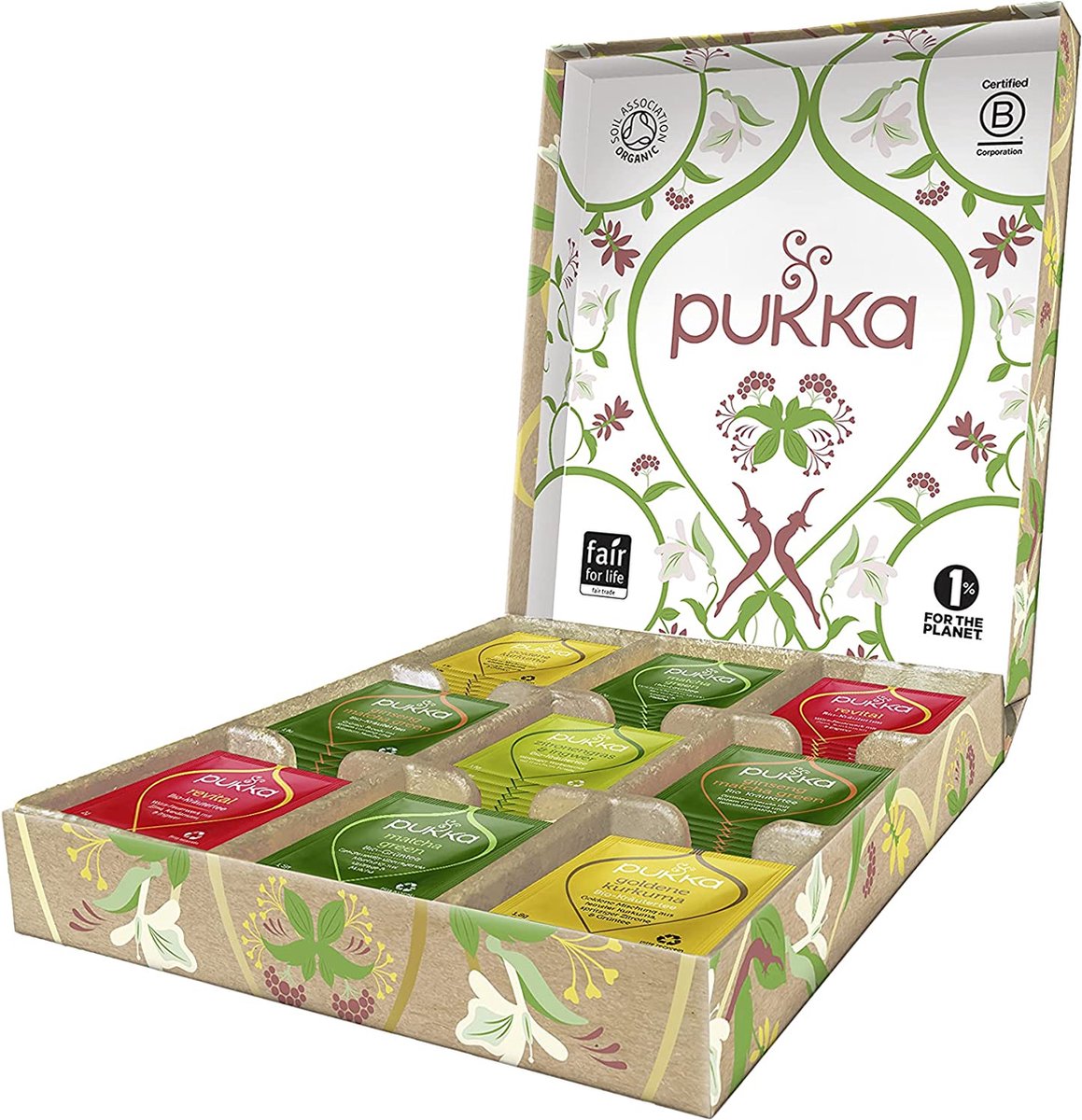 Pukka Active Kruidenthee Geschenkdoos - 5 blends biologische kruidenthee, ook leuk als verjaardagscadeau - 45 zakjes - Theedoos - GB-BIO-05 - Pukka