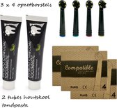 Houtskool Tandpasta Pakket voor Oral B | 12 Duurzame Opzetborstels | 2 Tubes Houtskool Tandpasta
