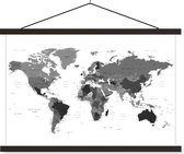 Affiche scolaire - Carte du Wereldkaart - noir et blanc - 150x100 cm - Lattes noires