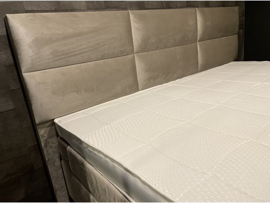 Family Boxspring Velours Beige XXL - 280x200 - Matelas à pocketvering ensachés 7 zones inclus - Surmatelas Tencel 280x200 - KINGSIZE - Velours