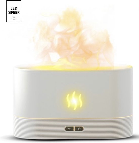 LedSfeer™ Aroma diffuser met vlam effect en led verlichting  - Lucht bevochtiger - geur wolkje - etherische olie - wit - lucht reiniger