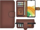 Geschikt voor Samsung Galaxy A33 5G Hoesje - Bookcase - A33 5G Hoesje Book Case Wallet Echt Leer Bruin Cover