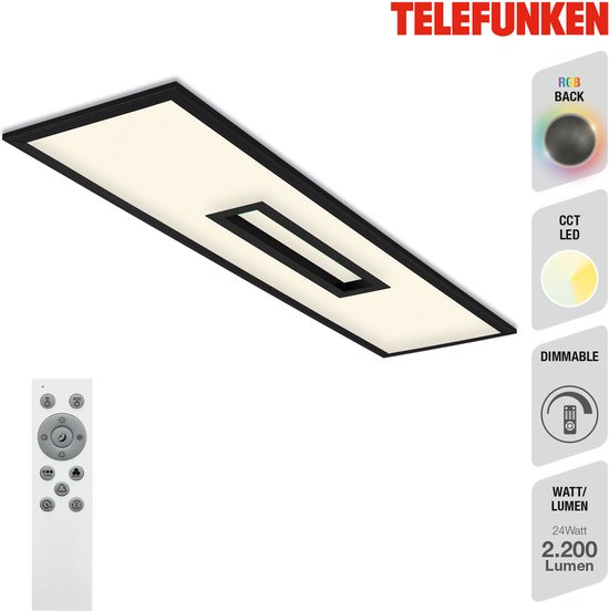 Telefunken CENTERBACK - LED Paneel - 319605TF - CCT- kleurtemperatuur regeling - incl. afstandsbediening - RGB backlight effect - RGB centrelight - traploos dimbaar via afstandsbediening - IP20 - 25.000 uur - 100 x 25 x 6,3 cm