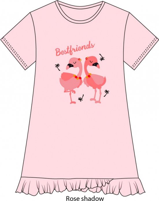 Fun2wear - enfants - filles - grande chemise / chemise de nuit - Best friends - Flamingo - Rose shadow - taille 128/134