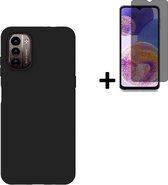 Nokia G11 Hoesje - Nokia G21 Hoesje - Nokia G11 Screenprotector - Nokia G21 Screen Protector - Siliconen - Nokia G11/ Nokia G21 Hoes Zwart Case + Privacy Tempered Glass