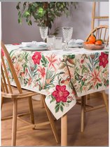 Tafelkleed  - luxe gobelinstof - Tiffany- Kleurige rode bloemen en vlinders - Vierkant 100 x 100
