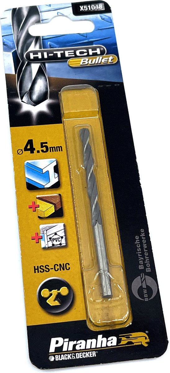 Piranha Bullet metaalboor - Ø 4.5 mm - Lengte 80 mm - HSS-CNC - X51048