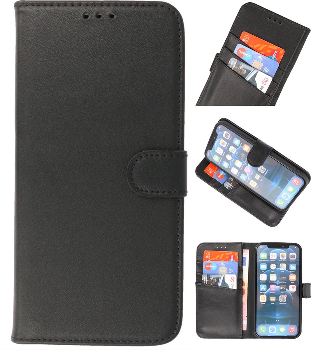 Giuliano - iPhone 12 Pro Hoesje - Lederen BookCase Telefoonhoesje - Zwart