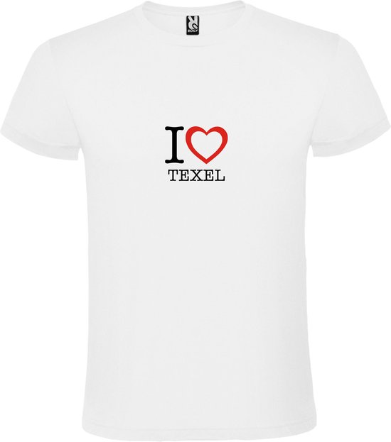 Wit T shirt met print van 'I love Texel' print Zwart / Rood size S