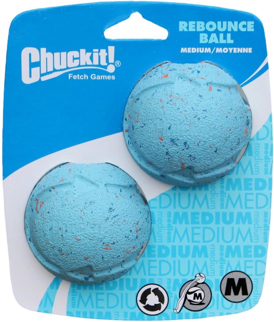 Chuckit Rebounce Ball - Hondenspeelgoed - Hondenbal - Gerecycled Rubber - Ø6 cm - Medium - Blauw - 2-Pack