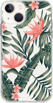 iPhone 13 Mini hoesje TPU Soft Case - Back Cover - Tropical Desire / Bladeren / Roze