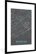 Fotolijst incl. Poster - België – Waregem – Stadskaart – Kaart – Blauw – Plattegrond - 60x90 cm - Posterlijst