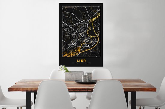 Cadre photo avec affiche - Lier - Carte - Plan d'étage - Or - Plan de la ville - 60x90 cm - Cadre pour affiche