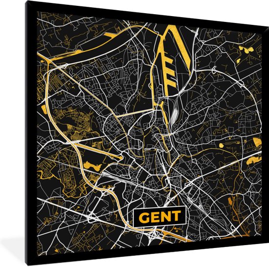 Fotolijst incl. Poster - Kaart - Gold - Plattegrond - Gent - Stadskaart - 40x40 cm - Posterlijst