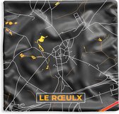 Kussenhoes 60x60 cm - Black en gold - Stadskaart - Le Rœulx - Plattegrond - Kaart - Katoen / Polyester - Voor Binnen