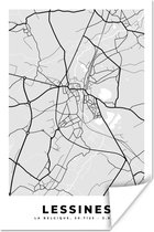 Poster Stadskaart – Plattegrond – België – Zwart Wit – Lessines – Kaart - 80x120 cm