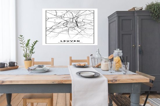 Affiche avec une carte en noir et blanc de Leuven, Belgique, avec un motif de rues et le texte LEUVEN.