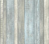 A.S. Création behangpapier houtlook blauw, grijs en crème - AS-319932 - 53 cm x 10,05 m