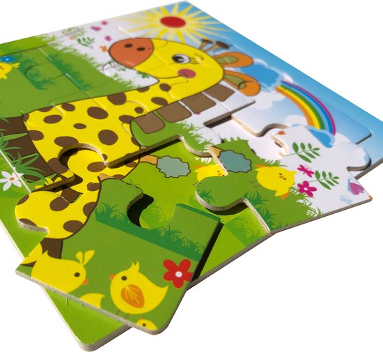 4 Houten Puzzels van 9 stukjes - Dieren: Panda, Kikker, Olifant en Giraffe - Voor kinderen van 1-4 jaar - Aslan®