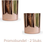 Promopack 2 stuks - BB Moments - Kaars Rosé Goud -geurloos met houten wiek - H 10 cm - D 8 cm