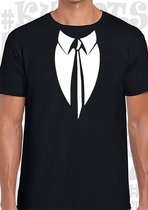STROPDAS herenshirt - Zwart met witte design - Maat XL - Korte mouwen - Ronde hals - leuke shirtjes - grappig - humor - kwoots - Geen zin in een stropdas - Ik doe wel als of